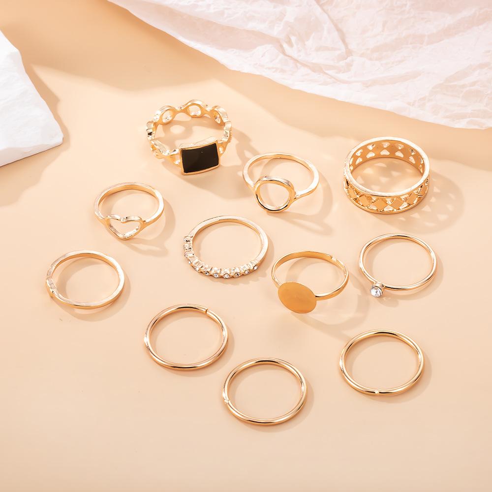 11 Stück/Set Goldener Liebe Geometrischer Hohlpunkt Diamantring