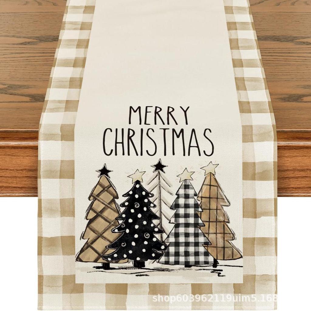 Christmas Table Runner with Santa and Tree Design