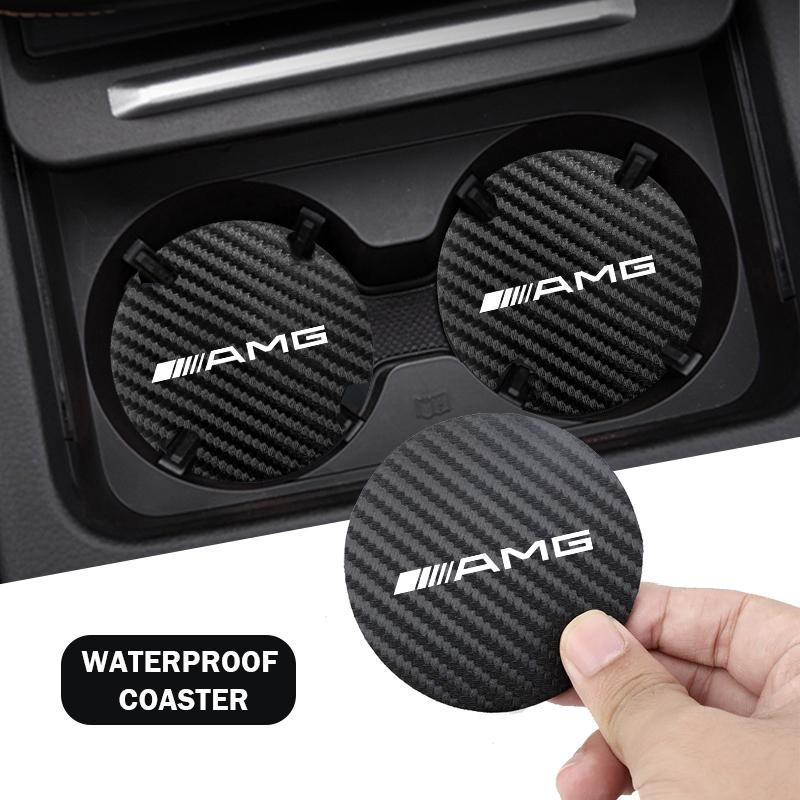 2Pcs Car Interior Leather Coaster Anti-noise Water Cup Pad For Mercedes Benz AMG GLC W203 W206 W220 W205 W211 W212 W201 W210 GLE YX4