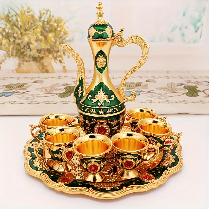 Set Pentolino Metallo Vintage per Caffè Turco Set da Tè Stile Europeo 6 Bicchieri da Vino di Lusso per Servire Tè Zamzam Vino Caffè Cappuccino