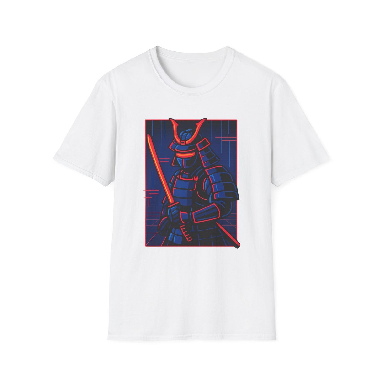 Unisex Softstyle T-Shirt Synthwave Samurai Defiant Neon Retro Vaporwave S разноцветный
