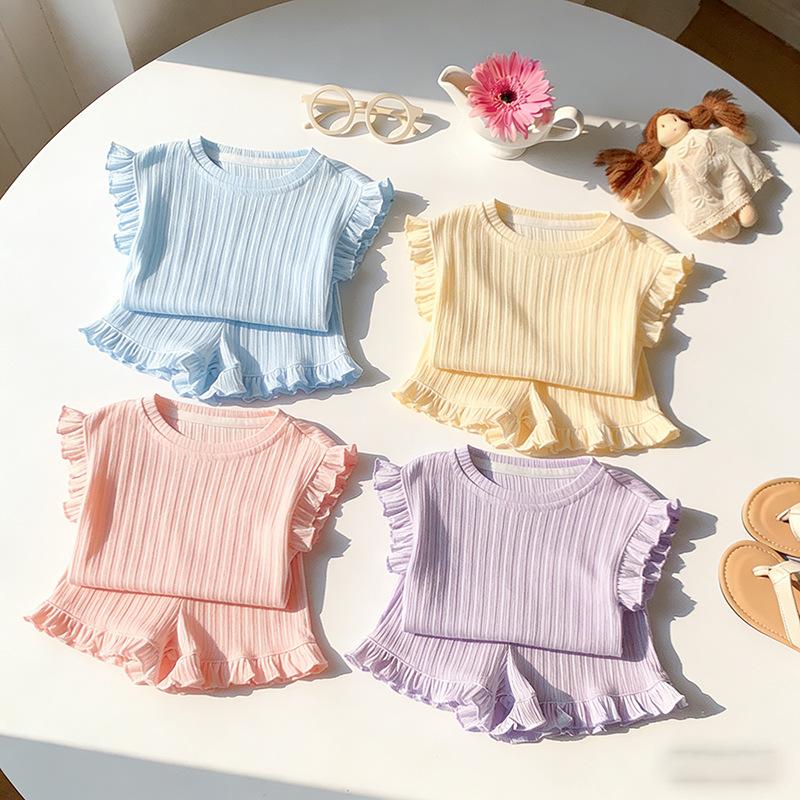 Summer Girls Ice Silk Sleeveless Vest And Shorts Set Stylish Two Piece Outfit For Toddler Baby Casual Wear