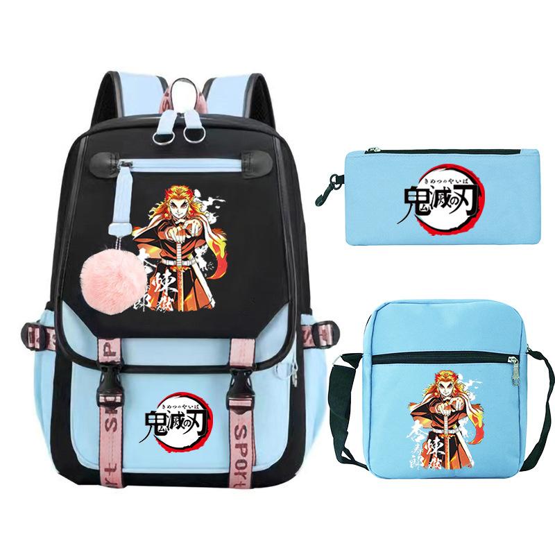 Zaino capiente con tracolla; set astuccio a tre pezzi per studenti