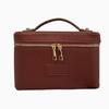 Portable Cross-Grain Leather Cosmetic Bag with Gold Hardware - Makeup and Skincare Travel Organizer