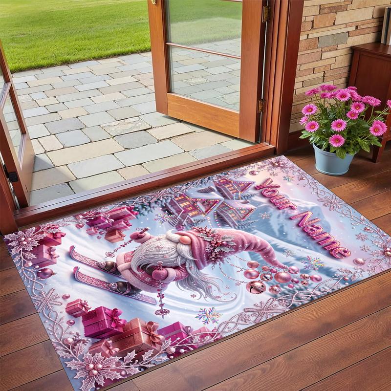 Christmas Custom Name Printed Square Area Rug Soft Non Slip Floor Carpet For Bedroom Holiday Gift