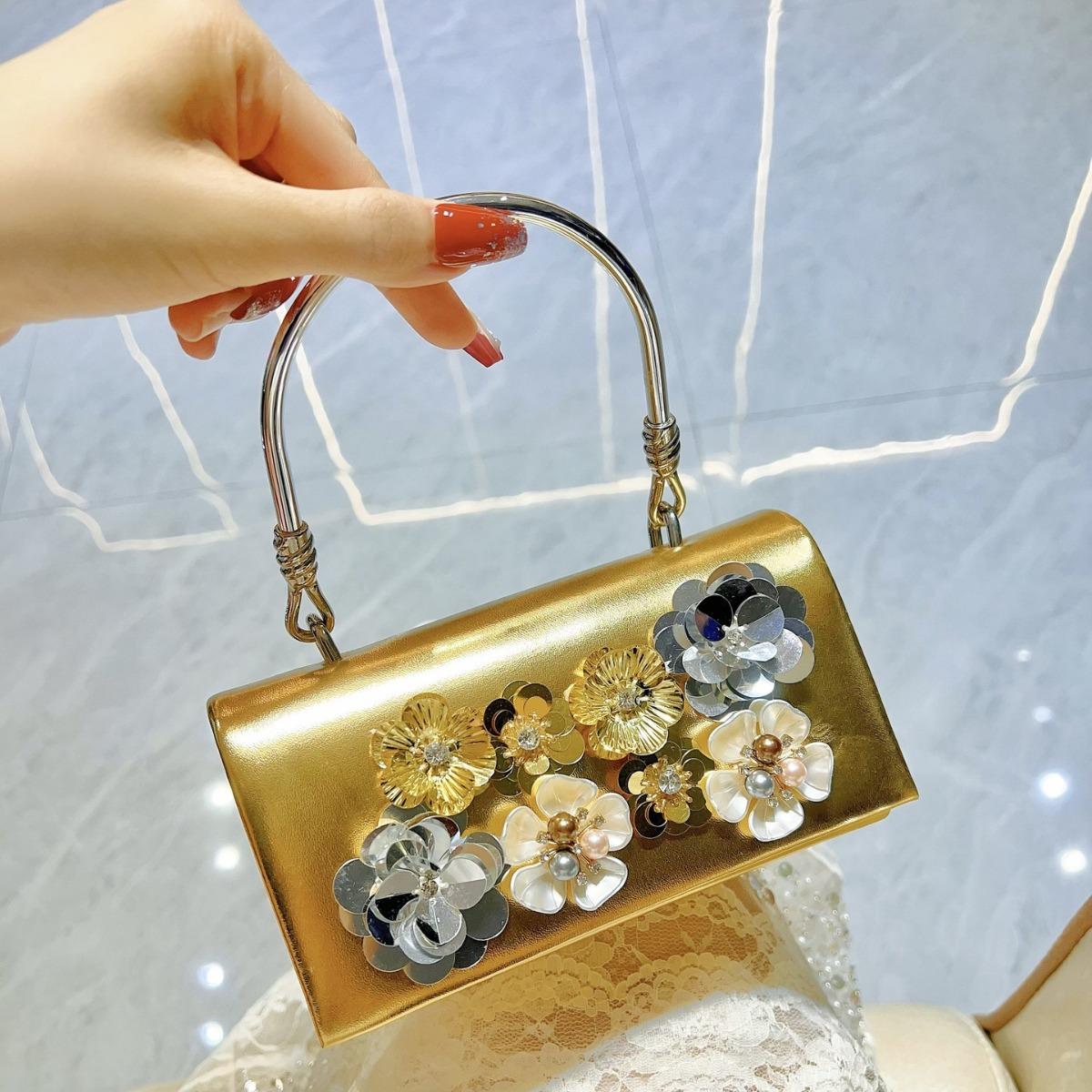 

Fashion Glossy Handbag Women s 3D Sequined Flower Evening Bags Celebrity Ladies Formal Wedding Party Clutch Bags Crossbody Purse золотой