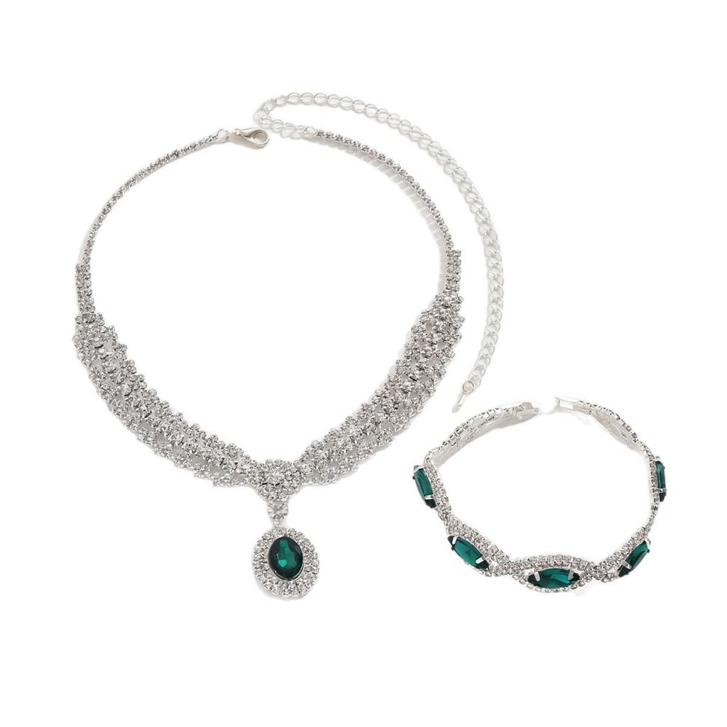 Luxury European Retro Crystal Zirconia Geometric Jewelry Set: Necklace, Earrings, Bracelet