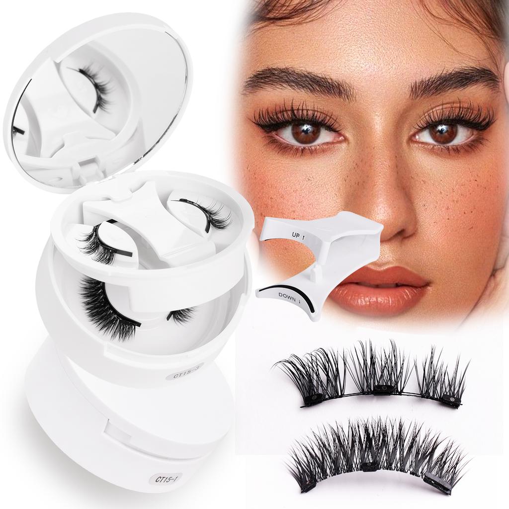2-Pair Reusable Magnetic Eyelash Set, Easy-to-Use Eyelash Extension Tool, Natural Curler, False Eyelashes with Magnetic Tweezers