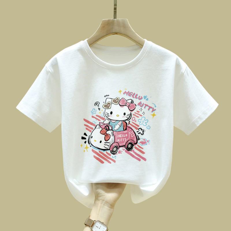 2026 Pure Cotton Girls' Short-Sleeve T-shirt - Simple Loose Summer Top for Medium and Large Children