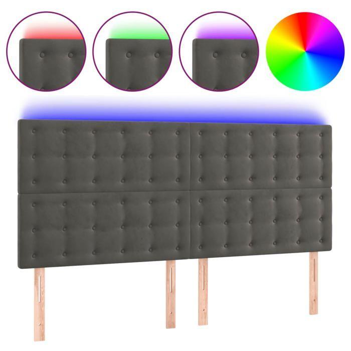 VidaXL Tête de Lit à LED Meuble de Chambre à Coucher Accessoire de Lit Double Tête de Cadre de Lit Intérieur Gris Foncé 3122913