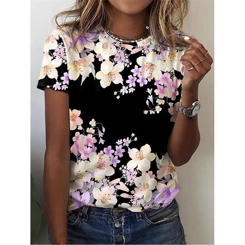 Floral Plants Pattern  Women Flower 3D Printed T Shirts Summer Casual Round Neck Tops Short Sleeves T-Shirts