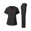 Ladies' Loose And Comfortable V-neck Short Sleeved Workwear With Multiple Pockets Suit Set