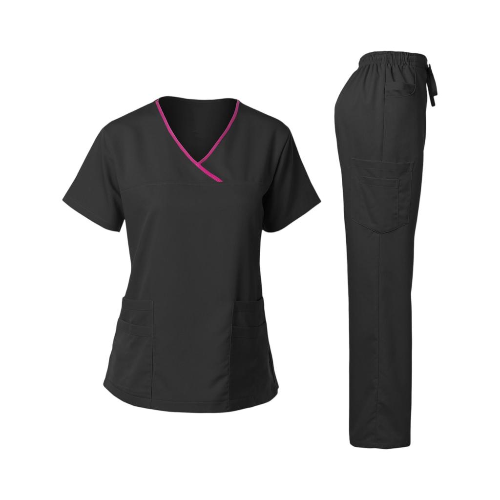 Ladies' Loose And Comfortable V-neck Short Sleeved Workwear With Multiple Pockets Suit Set