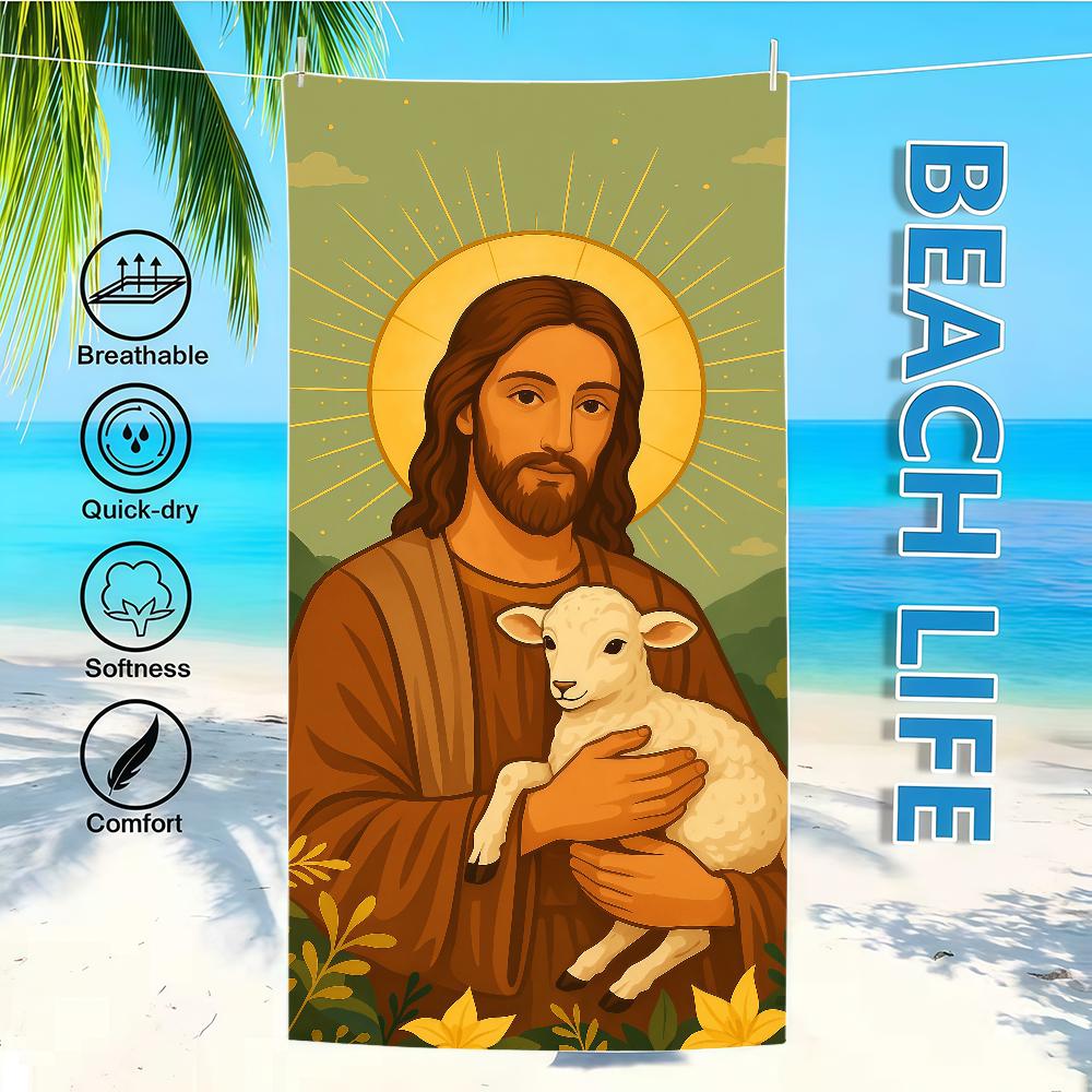 Christus Handdoek Textiel Lam Badjas Jezus Strand Sneldrogend Herder Lichtgewicht Draagbaar Kamperen Zwembad Reizen