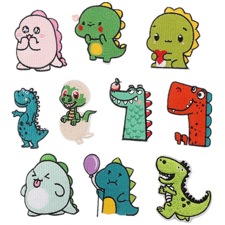 Computer Embroidery Label Cartoon Cute Little Dinosaur Embroidery Cloth Sticker Bag Patch Sticker Clothes Decoration Stamp Label Ironing set of 10~*photo with size
