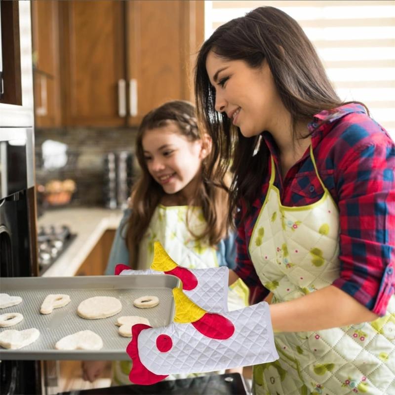 Heat Resistant Oven Mitts Pots Holder Rooster Shaped Baking Cooking BBQ Mitt Non-woven Fabric Material for Kitchen Oven