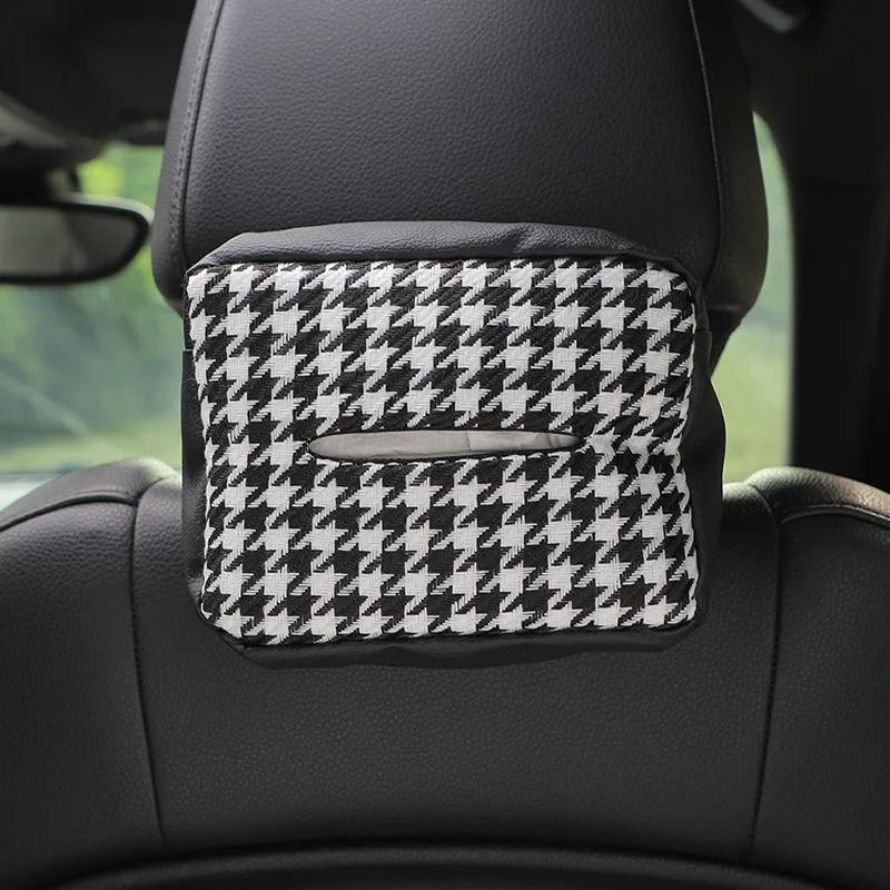 

Car Seat Hanging Knitted Leather Tissue Box Multi-Functional Automobile Tissue Box Bird s Eye Pattern Vehicle Mounted Tissue Box Black box