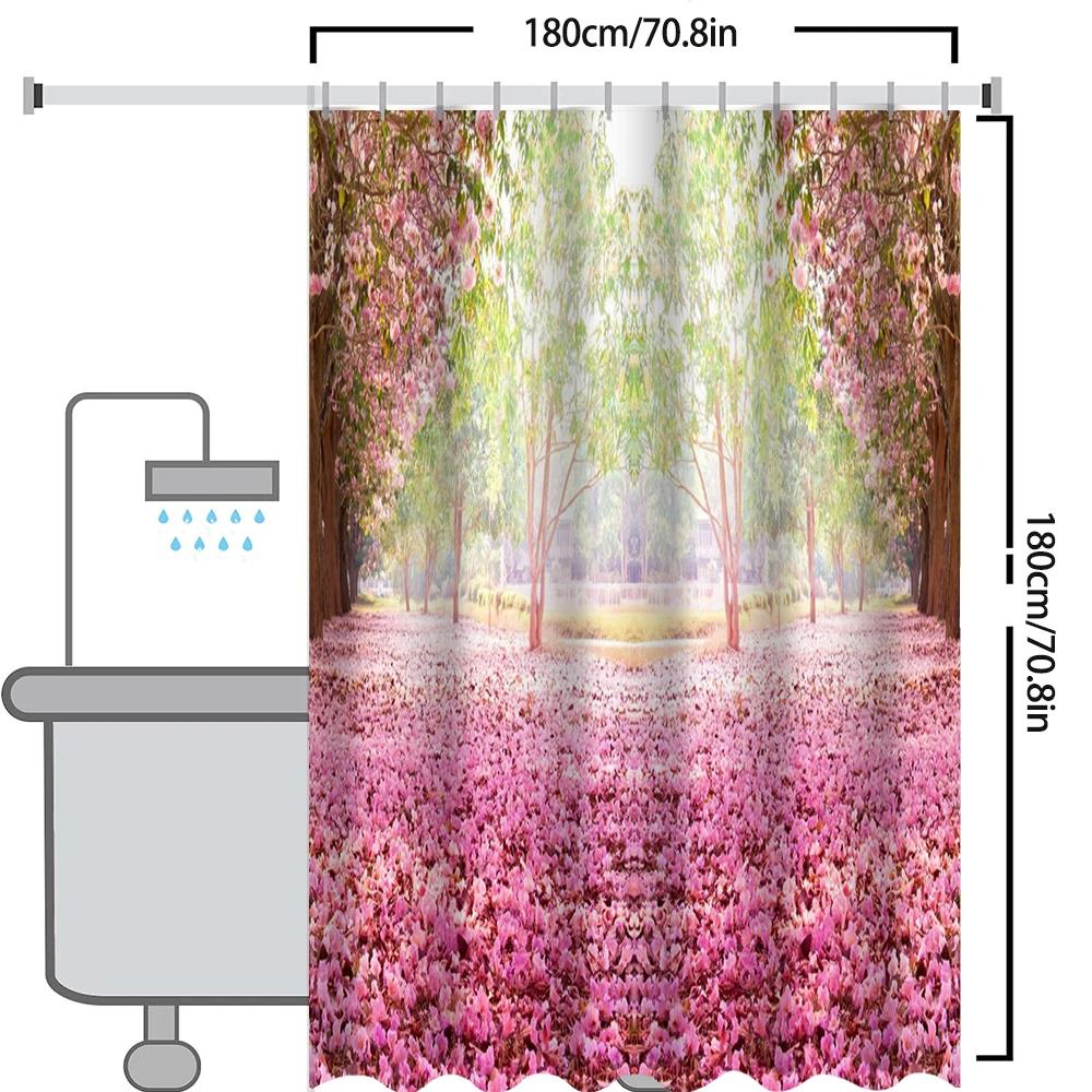 Cherry Blossom Grove Pattern Bathing Curtain Bathroom Shower Curtain Waterproof With 12 Hooks Home Deco
