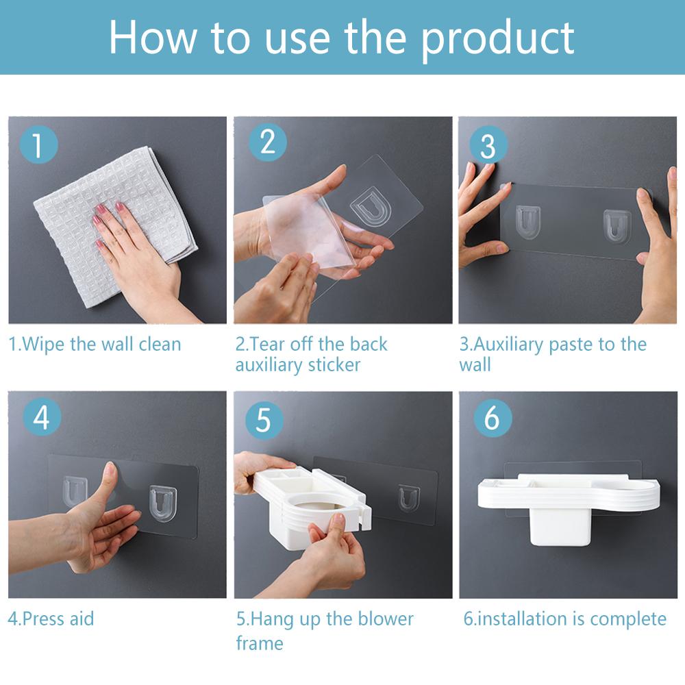 Επιτοίχια σχάρα αποθήκευσης μπάνιου Βάση στεγνωτήρα μαλλιών χωρίς διάτρηση