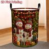 A 2D Printed Laundry Basket Featuring a Snowman And a Christmas Tree, This Stylish And Modern Round Basket Is Made from Polyester Fabric. It Has a Lar