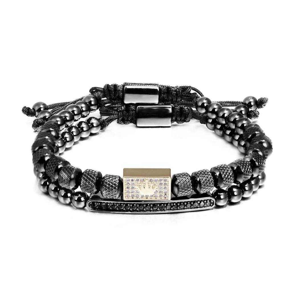 Morooki Original Design European American Trendy Simple Micro Set Square Crown Handmade Men Bracelet Accessories Set