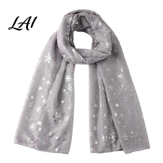Soft Blend Shawl Glitter Sparkly Foil Snowflake Print Scarf for Women Christmas Decorative Theme Wrap Fall Winter Lightweight Fabric Gift