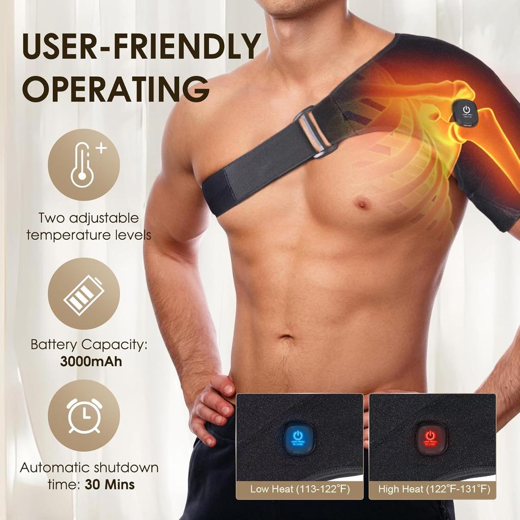 Cordless Heated Shoulder Wrap Shoulder Massager for Men Women Heating Shoulder Brace Heating Pad 2 Heating Settings Warmer
