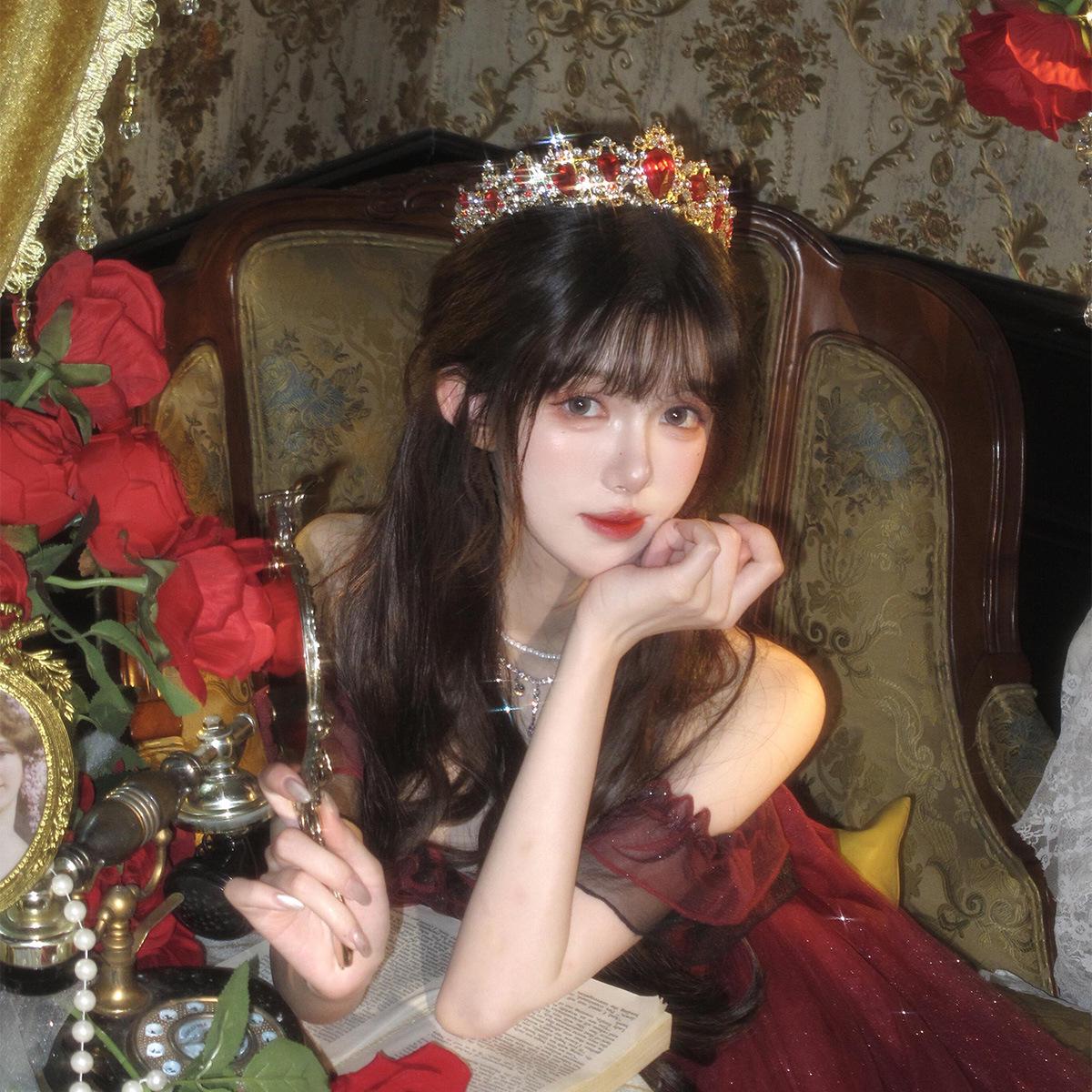 Женский ретро красный рубиновый принцесса корона ободок - Роскошный аксессуар для волос