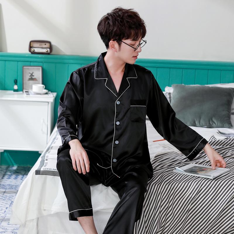 Han Yatong Silk Couple Pajamas Set: Autumn Long Sleeve Cardigan Homewear