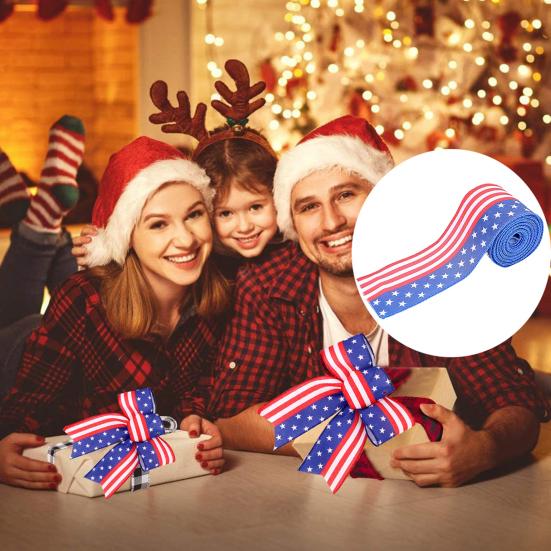 Κορδέλα 1/3 Roll American Flag Διπλής Όψης Αστέρι Ριγέ Ενσύρματη Κορδέλα Πακέτο Κόκκινη 4η Ιουλίου Ημέρα της ανεξαρτησίας Μπλε Λευκή Κορδέλα DIY Craft