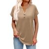 Women's Fashionable Casual Short-sleeved V-neck Button Printed Pullover Top