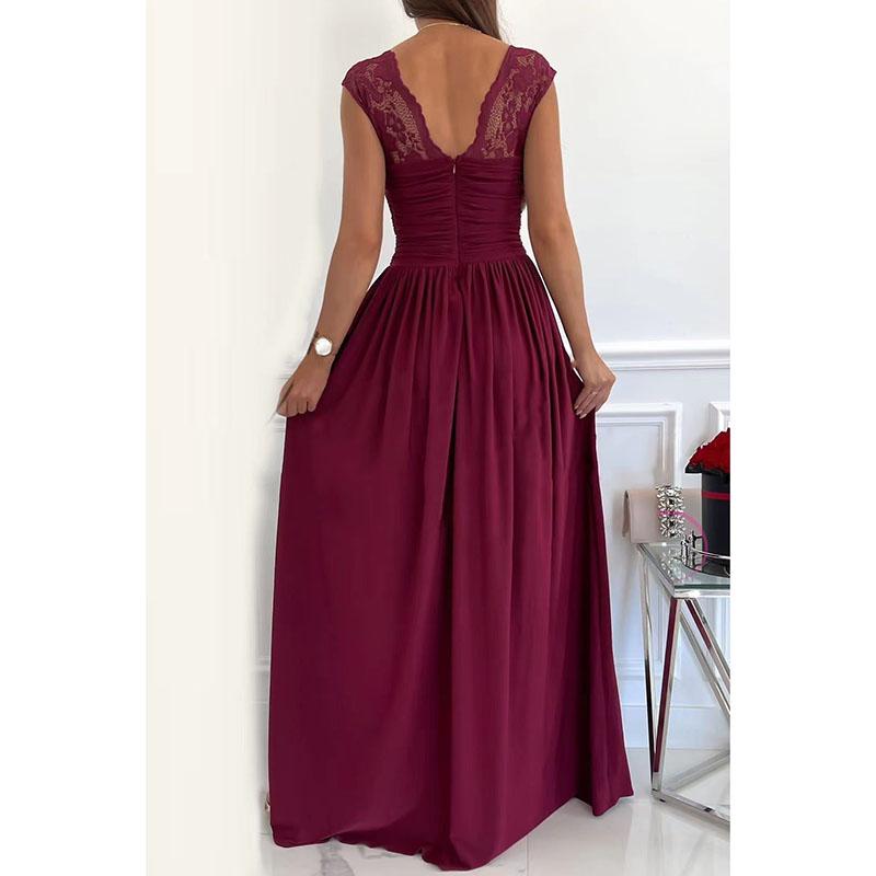 Без рукавов Кружева Плечо Сексуальный V Шея Подол Сплит Платье для ...