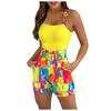 Sleeveless Vest Casual Shorts Suit Women Camisole Sleeveless Tank Top Shorts Set For Womens With Belt