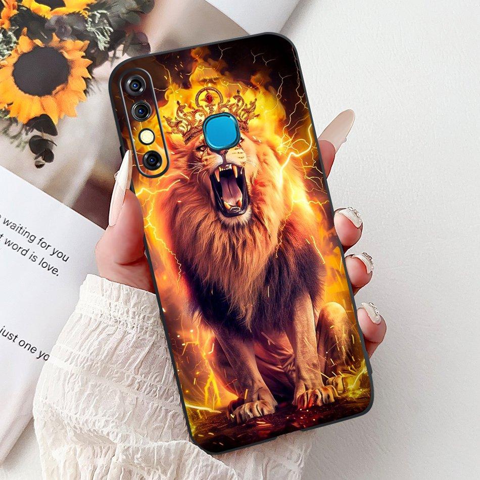 For Infinix Hot 8 Phone Case Hot 8 Lite Hot8 X650 X650C X650B X650D Elegant Floral Cat Pattern Black Silicone Soft TPU Cases
