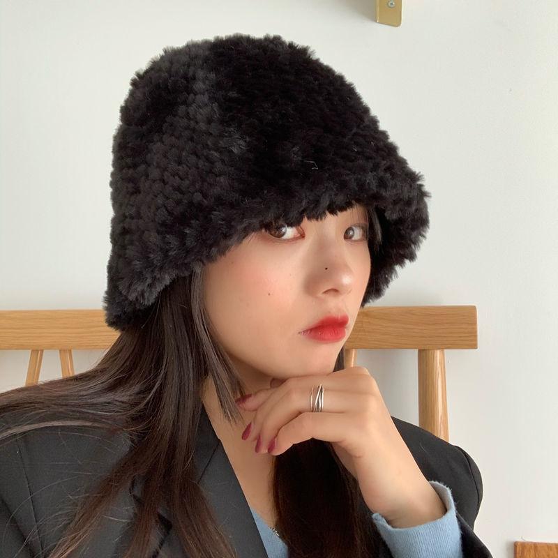 Plush Grainy Bucket Hat Women Winter Fashion Outdoor Warm Solid Color Fisherman Hat Elegant Wild Solid Color Hat