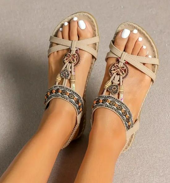 2025 Bohemian Rhinestone Women's Summer Sandals - Flat, Round & Open Toe