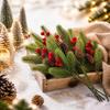 10pcs Ornaments Artificial Plants Pine Needles Red Fruits Christmas Tree Decorations  New Year