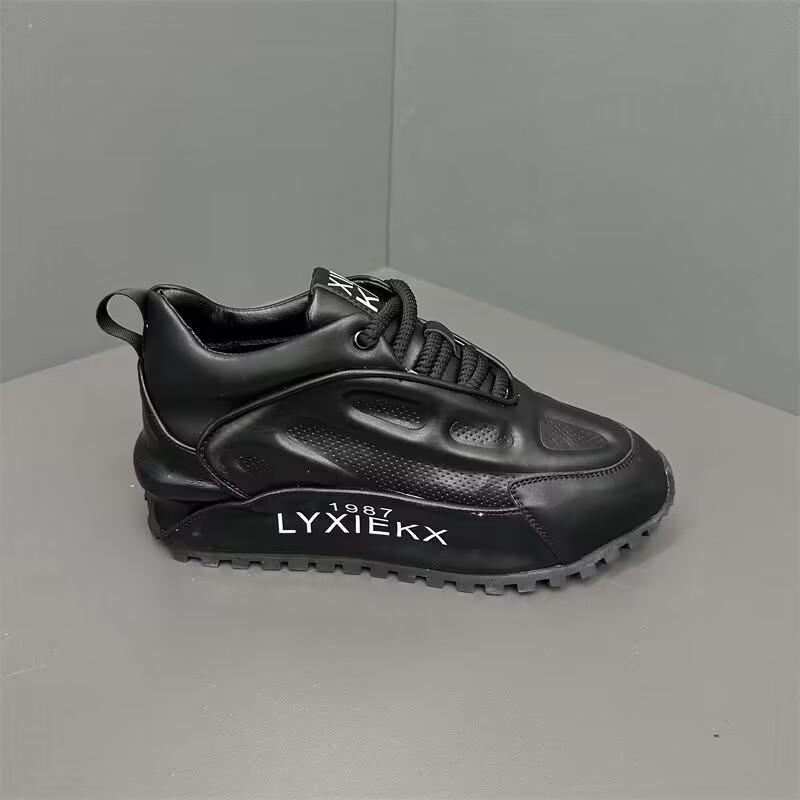 Luxury Chunky Sneakers Men Cover Bottom Air Cushion Board Shoes Fashion Casual Genuine Leather Increased Internal Platform Shoes