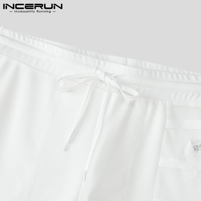 INCERUN Men Drawstring Elastic Waist Side Mesh Patchwork Shorts Pajamas