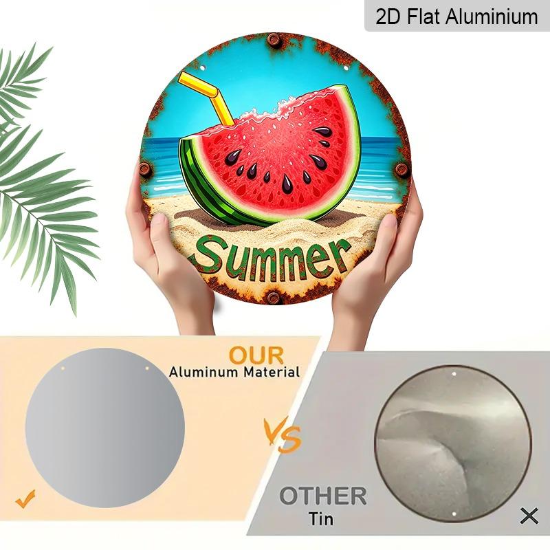 2D Flat Aluminum "Summer Watermelon" Decorative Signs and Plaques, Available In Various Sizes. Beach-themed Vintage Distressed Metal Wall Coverings