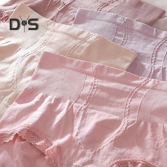 Women High Waist Seamless Panties Hip Lifting Tummy Control Lace Trim Ribbed Briefs Elastic Skinny Underpants