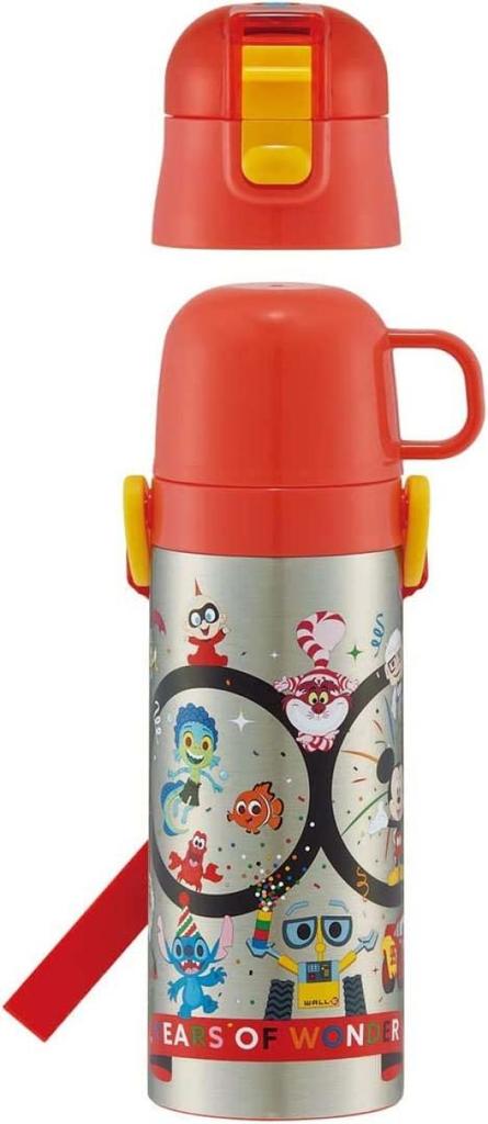 Skater 430ml Disney 100ml Stainless Steel Water Bottle for Kids, 2-Way Drinking with Cup, Includes Cup, SKDC4-A