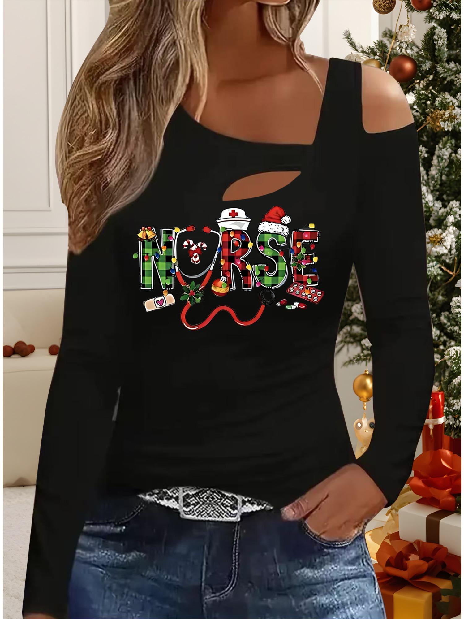 

Осень и Зима Женский Новый Повседневный Топ с Длинным Рукавом Рождественский Узор Идеальный Подарок на Хэллоуин Рождество Футболка S чёрный