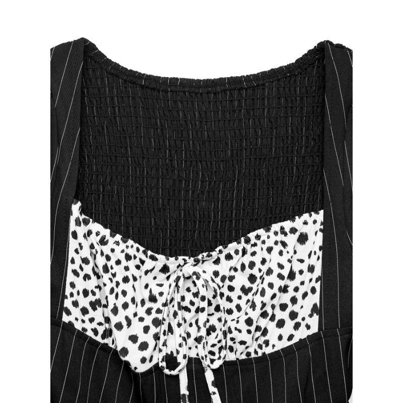 New Elegant Women's Long-sleeved Contrasting Color Spliced Autumn Striped Dress