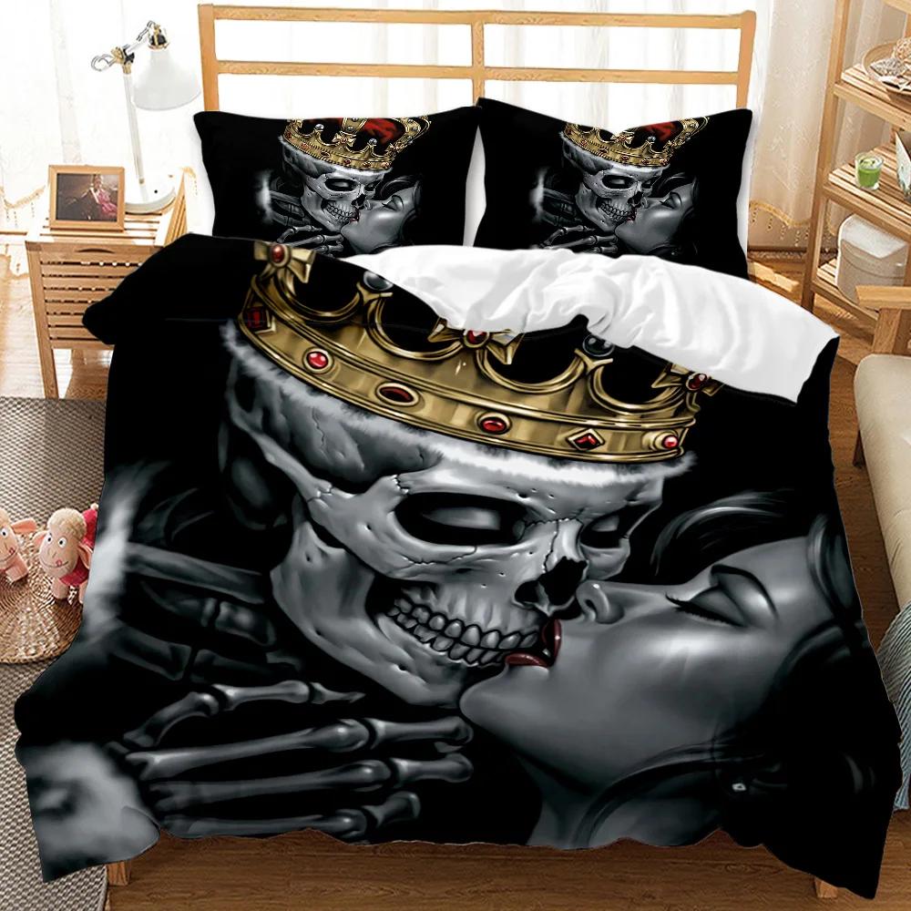 Skull Duvet Cover Set 3D Beauty Skull Gothic Pattern Couple for Lovers Bedding Set Double Queen King Size Polyester Qulit Cover