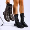 Sommer Reißverschluss seitlich Runde Spitze Niedriger Absatz Dicker Absatz Mode Stiefel Damenmode Schnürung vorne Damenstiefel