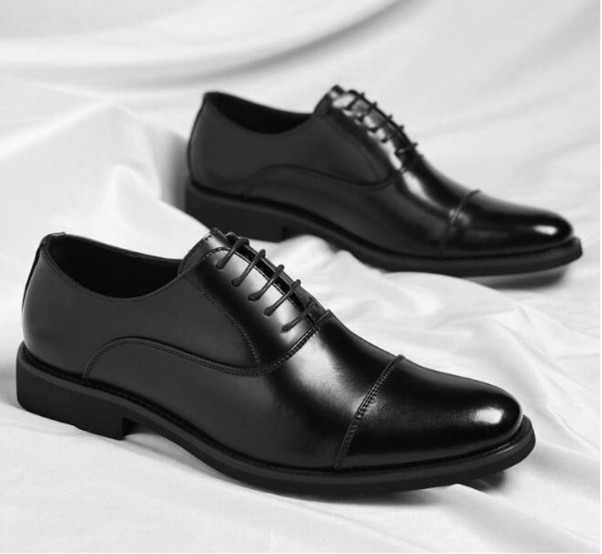 British Men's Formal Business Leather Shoes Lace-Up Breathable plus Size Oxford Wedding Shoes Comfortable Slip-On Party Footwear