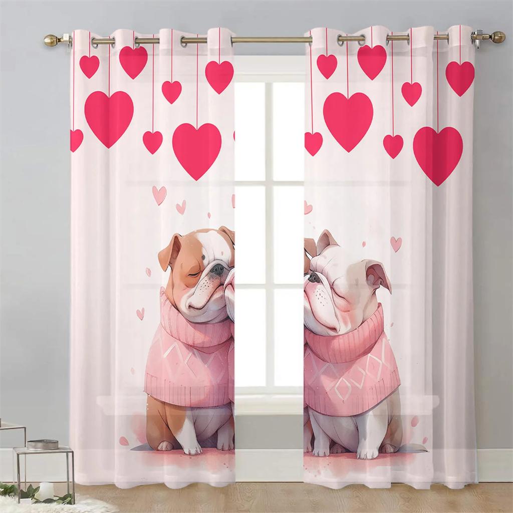 Happy Valentine's Day Love Heart Voile Curtains For Bedroom Tulle Window Curtain For Living Room Sheer Curtains Blinds Drapes2Pc