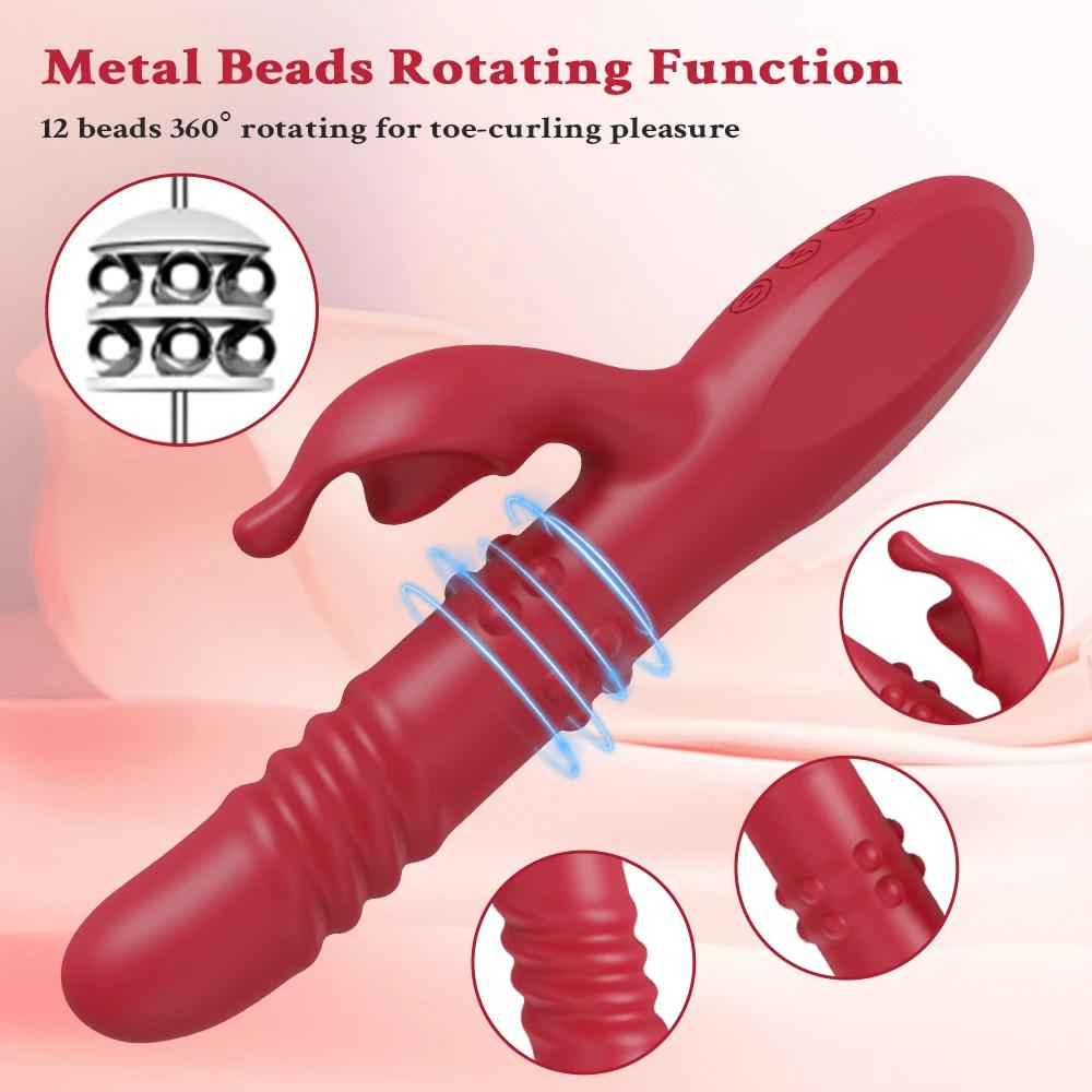 Rabbit Thrusting Vibrator Masturbator for Women Powerful G-Spot Dildo Vibrating Rotating Beaded Clit Stimulator Female Vibrating Egg Insert Sex Toys