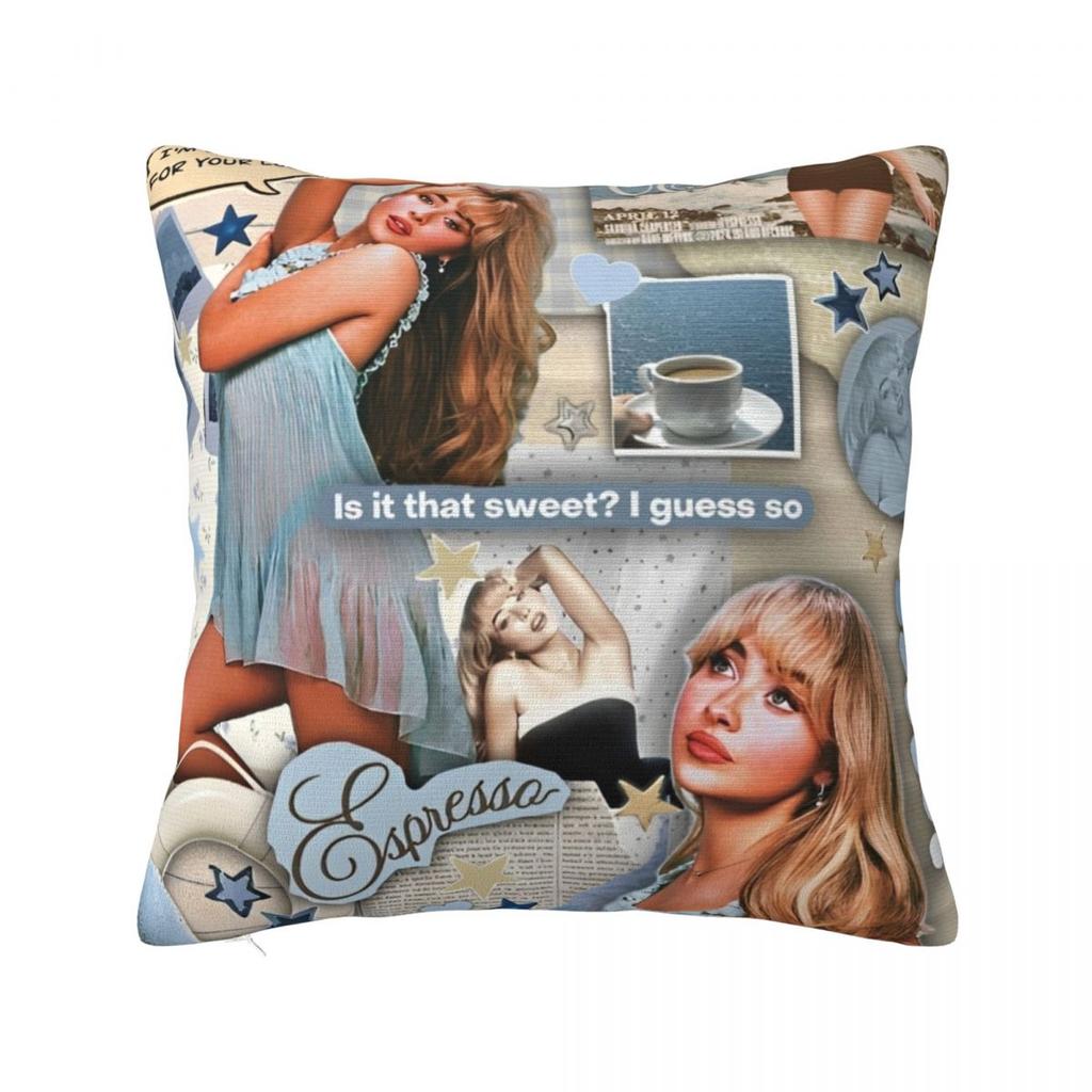 Singer Sabrina Carpenter Square Pillow Cases Pop Music Cushion Cover Vintage Zippered Decor Pillowcase For Home 45*45Cm